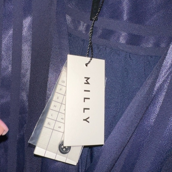 NWT MILLY women’s navy Jordan striped satin faux wrap dress L office formal - Picture 4 of 16
